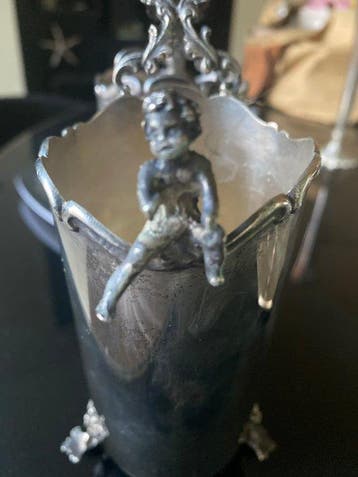 Pot à sucre - Argent 800 - Porte-cuillères cherubins