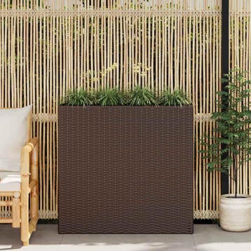 vidaXL Plantenbak verhoogd met 4 potten poly rattan bruin, Jardin & Terrasse, Verzenden
