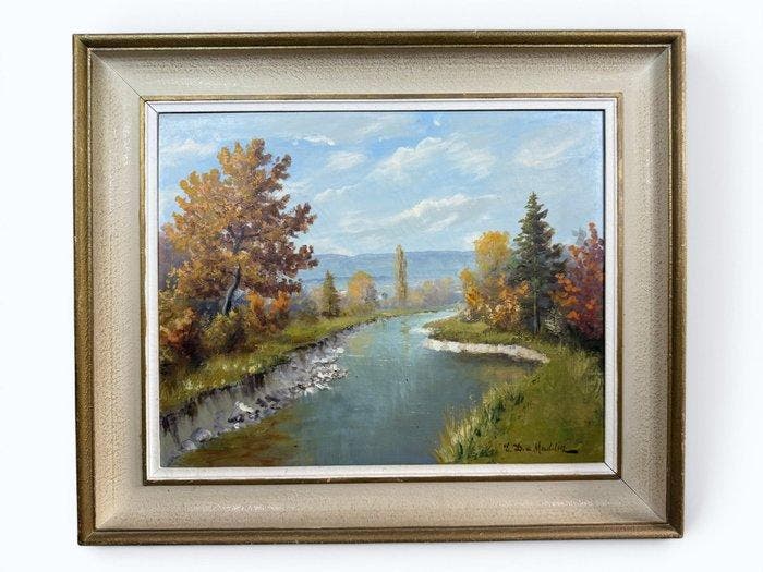 Eugène Devaud de Madelin (1906–1992) - Autumn River, Antiquités & Art, Art | Peinture | Classique