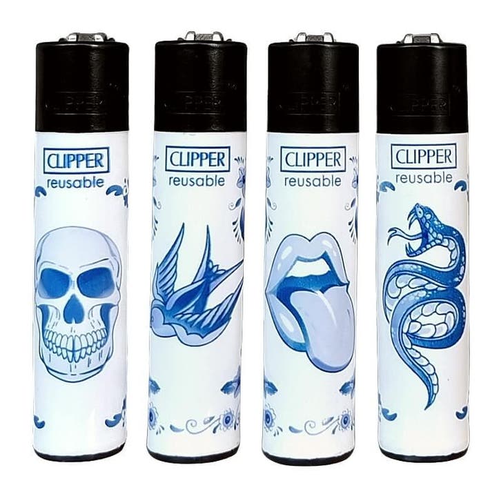 Clipper Aansteker - Tattoo Delft Blue       4 stuks, Collections, Articles de fumeurs, Briquets & Boîtes d'allumettes, Envoi