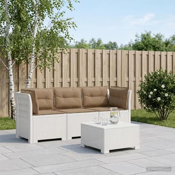 vidaXL 3-Zits Tu bank met Kussens Rattan Look PP Wit, Verzenden