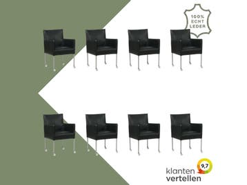 Set van 8 Leren eetkamerstoelen Desire - Granada Black, Ophalen of Verzenden, Nieuw, Leer, Eén
