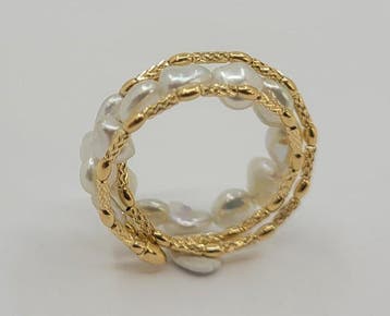 Ring - 18 karaat Geel goud - Keshi Akoya Pearls