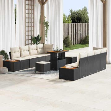 vidaXL Tuinbank Set 11 st 10-Aantal zitplaatsen Zwart Poly, Verzenden