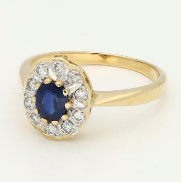 Bague - 18 carats Or jaune Diamant (Naturelle) - Saffier -, Nieuw