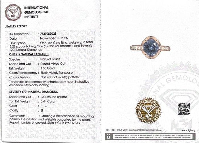 Verlovingsring - 14 karaat Roségoud - 1.82ct. tw. Tanzaniet, Handtassen en Accessoires, Antieke sieraden