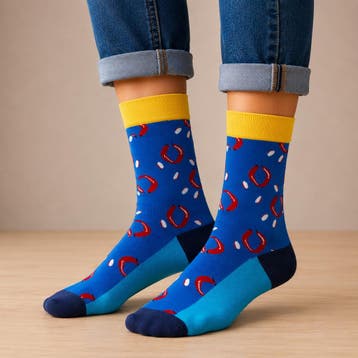 Sokken - Rookworst Print - Geel Blauw - Katoen - Maat 38-45, Vêtements | Femmes