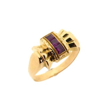 Vintage roségouden ring met spinel, Gebruikt, 19 tot 20, Ophalen of Verzenden, Met edelsteen