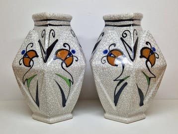 Vase balustre (2) - MCM dans le style Art déco - Faïence -