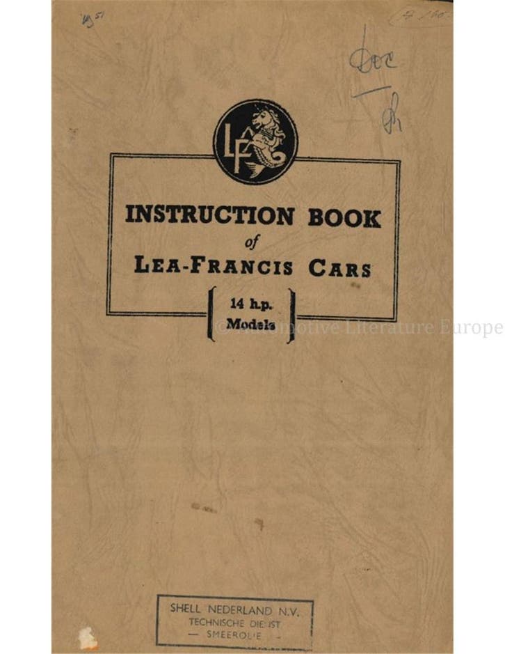 1951 LEA-FRANCIS 14 H.P. FOUR-LIGHT SALOON (I.F.S. MODEL), Auto diversen, Handleidingen en Instructieboekjes