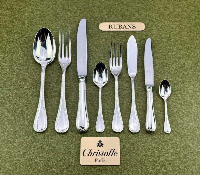 Christofle - Tafelservies voor 6 (50) - Linten - Verzilverd, Antiek en Kunst, Antiek | Meubels | Tafels