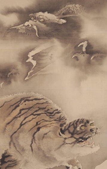 Zeer mooi schilderij van draak en tijger, gesigneerd –
