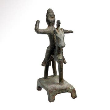 Oud-Romeins Brons Paard en ruiterfiguur