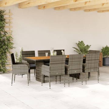 vidaXL 9-delige Tuinset met kussens poly rattan grijs, Verzenden, Tuinset