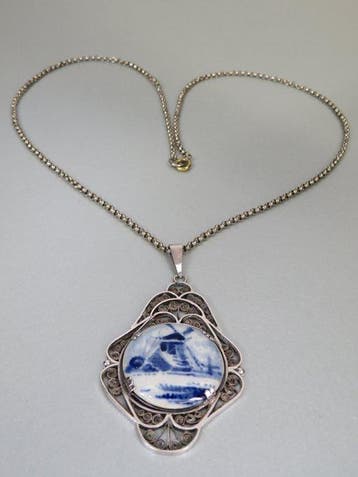 Jugendstil hanger met ketting - Ketting met hanger - Delfts