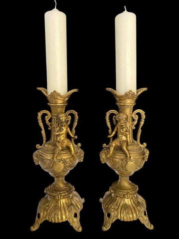 Kandelaar (2) - Verguld brons - Set altaarkandelaars - 42 cm