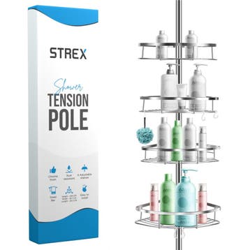Strex Telescopisch Doucherek RVS - 70-275 cm - 4 Mandjes, Huis en Inrichting, Badkamer | Badtextiel en Accessoires, Verzenden