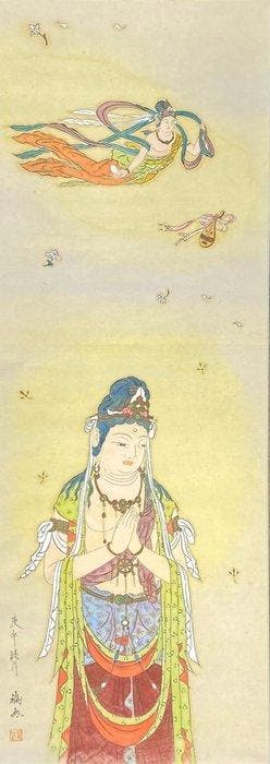 Twee Japanse boeddhistische hangende rollen – Kannon met