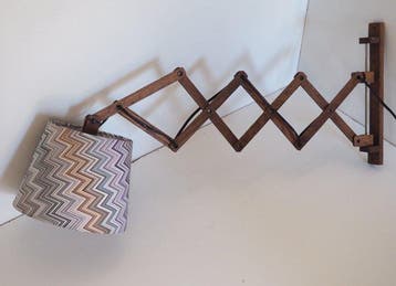 Lamp - Textiel, Hout - Vintage grote Deense schaarlamp. Stof