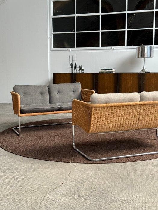 Tecta - William Dunkel - Sofa (2) - D44 - Rattan, Staalbuis, Antiquités & Art, Art | Objets design