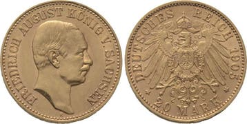 20 Mark 1905 E Sachsen Friedrich August Iii 1904-1918, Verzenden, België