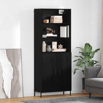 vidaXL Highboard Zwart eiken 69,5 x 34 x 180 cm Bewerkt hout, Verzenden, Nieuw