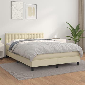 vidaXL Boxspring met matras kunstleer crèmekleurig 140x200, Verzenden, Nieuw