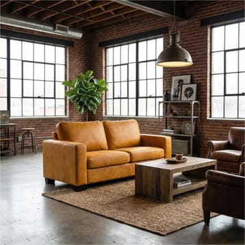 Leren bank Energy - 2 zits - Kenia Cognac (cognac) - Poten, Antiek en Kunst, Ophalen of Verzenden