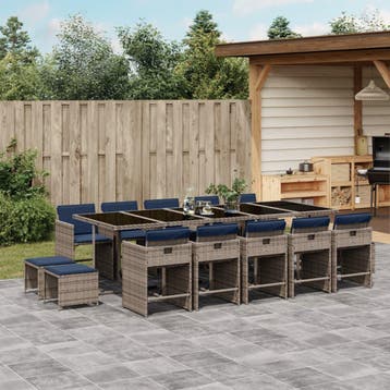 vidaXL 15-delige tuinset met kussens, grijs polyrotan, Verzenden, Tuinset