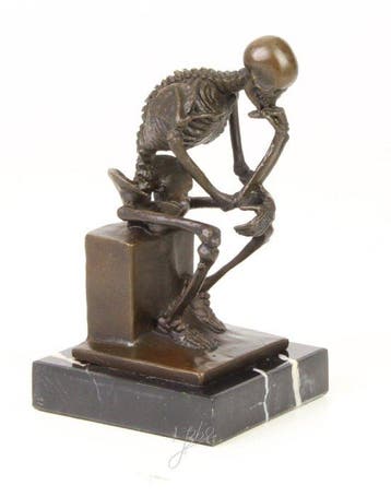 Statue, Skelet “Denker” Naar: Milo - 15 cm - Bronze, Marbre