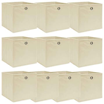 vidaXL Opbergboxen 10 st 32x32x32 cm stof crèmekleurig, Verzenden