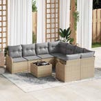 vidaXL Tuinbank Set 9 pcs Beige en Grijs Poly Riet en Staal, Tuin en Terras, Verzenden, Nieuw