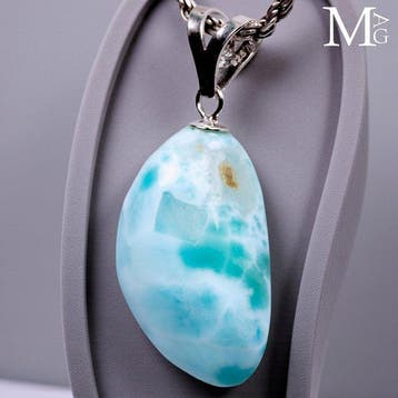 Natuurlijke Larimar vrije-vorm hanger - 925 zilver beugel -