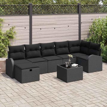vidaXL Tuinbank Set 8 st Zwart poly rattan, Verzenden, Nieuw