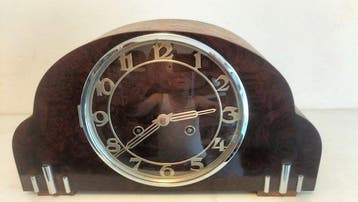 Tafelklok - Art Deco Messing, Bakeliet, eiken- chrome -