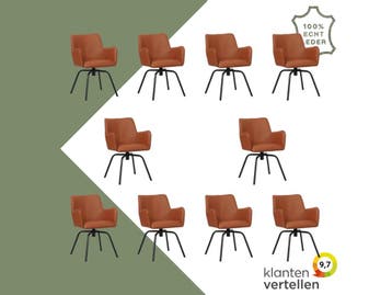 Set van 10 Leren draaibare eetkamerstoelen Jazz - Toledo, 60 tot 90 cm, Nieuw, Leer, Ophalen of Verzenden