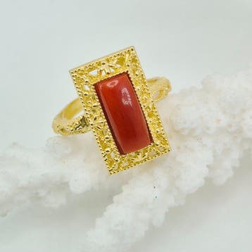Corail rouge - Argent, Plaqué or - Bague - CORALLO
