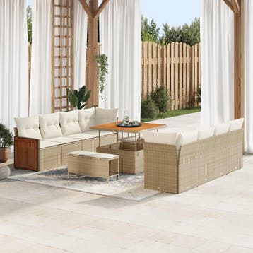 vidaXL Tuinbank Set met kussen 11 pcs Beige en Crème, Verzenden