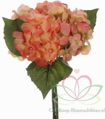 Hortensia Hydrangea Boeketje Peach Zijdenbloem 5 stuks, Nieuw