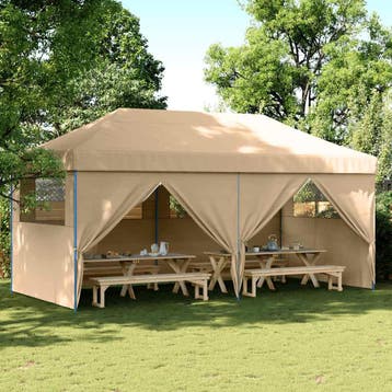 vidaXL Partytent inklapbaar pop-up met 4 zijwanden beige, Verzenden