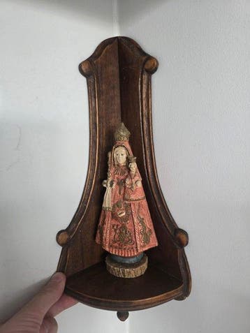 Beeld, Hoekkapel met Maria en Jezus - 37.5 cm - Hars, Hout