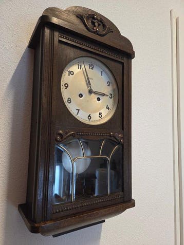 Wandklok - Hout, Messing - 1920-1930, Antiek en Kunst, Antiek | Klokken