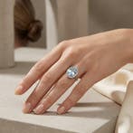 Ring - 14 karaat Witgoud - 3.96ct. tw. Aquamarijn - Diamant