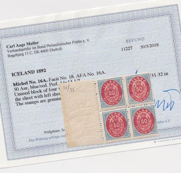 Islande 1892 - 50 Aur – Avis BPP Møller bloc-feuillet quatre
