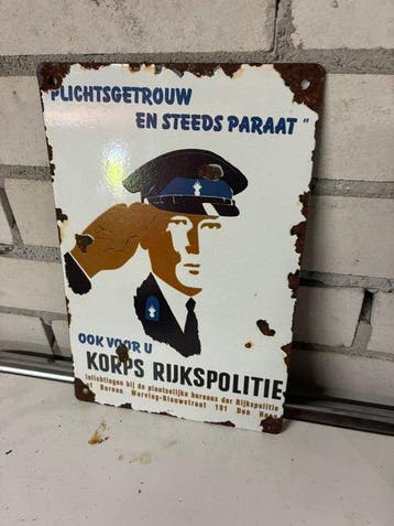 Vintage emaille Korps Rijkspolitie bord – Nederlandse