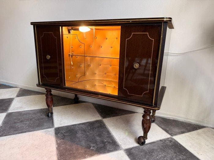 Kast - Hout, Glas, Metaal - Vintage kast / drankkast /, Antiek en Kunst, Kunst | Designobjecten