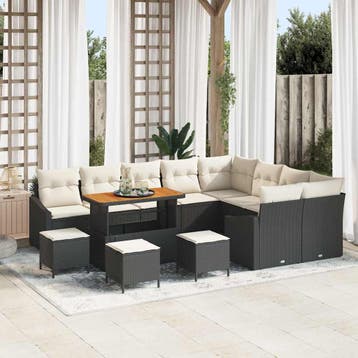 vidaXL Tuinbank Set 13 st 8-Aantal zitplaatsen Zwart Poly, Verzenden, Nieuw