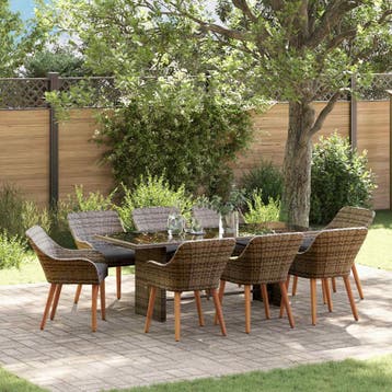 vidaXL Tuin Eettafel Set 9 st Grijs poly rattan, Verzenden, Nieuw