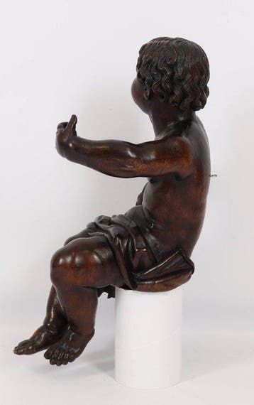 sculptuur, Vlaamse barokke putto - Hoop (Spes) - 66 cm - Eik