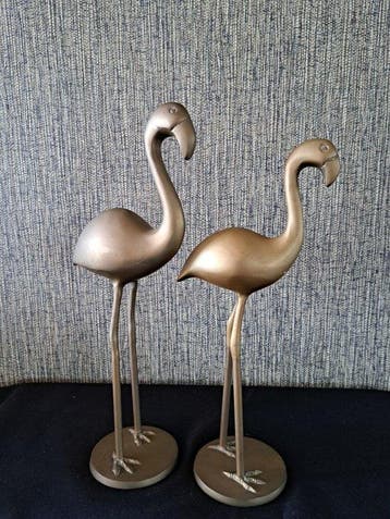 onbekend - sculptuur, Flamingo paartje. - 29 cm - Gegoten, Antiek en Kunst